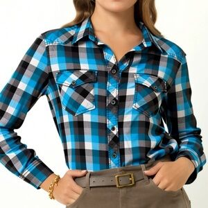 VNTG Arizona CLOTHING CO WOMENS WESTERN SHIRT BLOUSE SNAP FRONT PLAID GRUNGE L